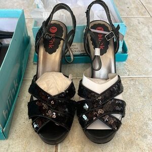 Black Sequence Heels in Box